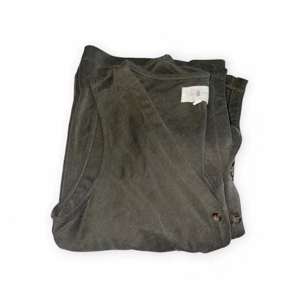 Lou & Grey Olive Gray Modal Blend Button Front Midi Dress Tie Waist Size Small - Picture 5 of 8